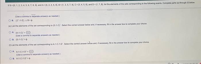 Ifs 0 1 2 3 4 5 6 7 8 9 And A 0 2 4 6 8 B 1 3 5 7 9 C 3 4 5 6 And D 1 7 8 List The 2
