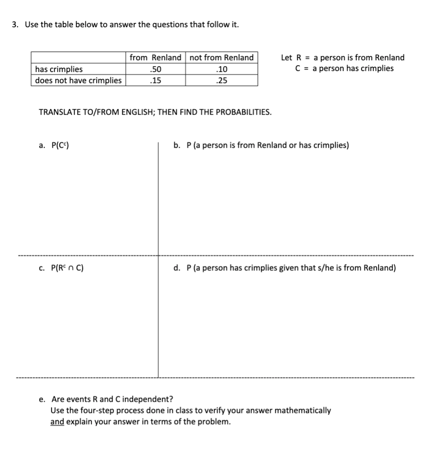 3 Use The Table Below To Answer The Questions That Follow It Has Crimplies Does Not Have Crimplies Translate To From E 1