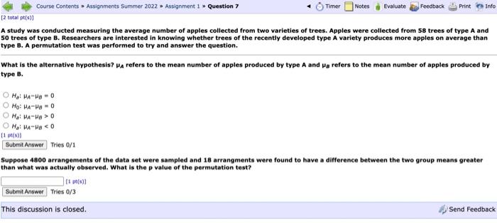 Course Contents Assignments Summer 2022 Assignment 1 Question 7 2 Total Pt S A Study Was Conducted Measuring Th 1