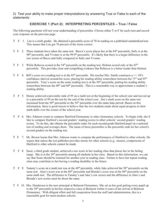 2 Test Your Ability To Make Proper Interpretations By Answering True Or False To Each Of The Statements Exercise 1 Pa 1