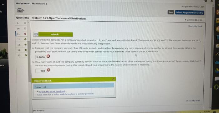 Ers Assignment Homework 1 Eeeeee Questions Problem 5 21 Algo The Normal Distribution W 10 11 12 13 14 15 O 0 Ello 1