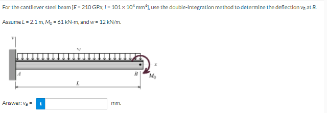 For The Cantilever Steel Beam E 210 Gpa 101 106 Mm Use The Double Integration Method To Determine The Deflectio 1