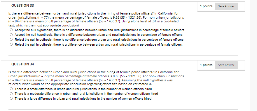 Question 33 Is There A Difference Between Urban And Rural Jurisdictions In The Hiring Of Female Police Officers In Cali 1