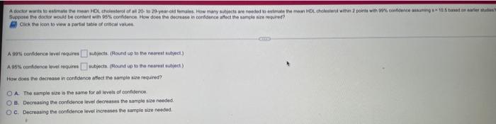 A Doctor Wants To Estimate The Mean Hdl Cholesterol Of All 20 To 29 Year Old Females How Many Subjects Are Needed To E 1