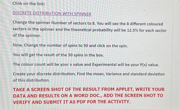 Clink On The Link Discrete Distribution With Spinner Change The Spinner Number Of Sectors To 8 You Will See The 8 Diff 1