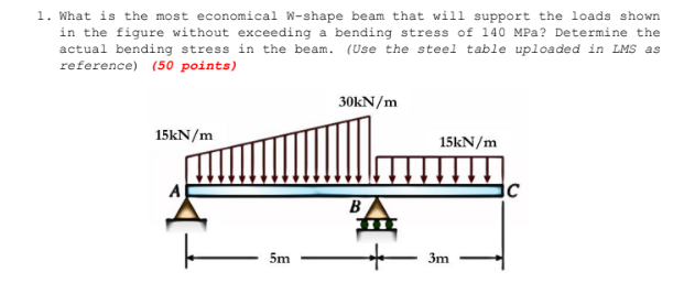 1 What Is The Most Economical W Shape Beam That Will Support The Loads Shown In The Figure Without Exceeding A Bending 1