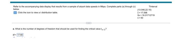 Refer To The Accompanying Data Display That Results From A Sample Of Airport Data Speeds In Mbps Complete Parts A Thr 1