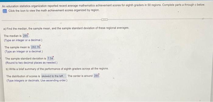 An Education Statistics Organization Reported Recent Average Mathematics Achievement Scores For Eighth Graders In 50 Reg 1