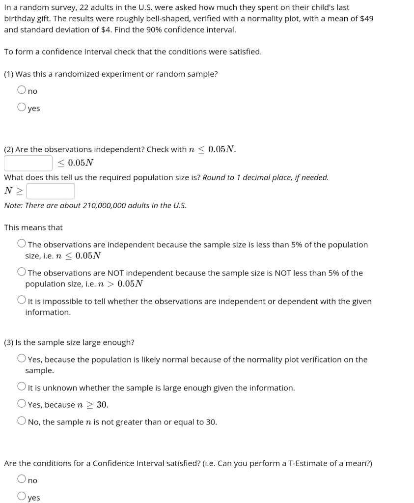 In A Random Survey 22 Adults In The U S Were Asked How Much They Spent On Their Child S Last Birthday Gift The Result 1