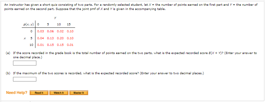An Instructor Has Given A Short Quiz Consisting Of Two Parts For A Randomly Selected Student Let X The Number Of Poi 1