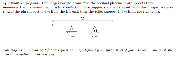 Question 4 3 Points Challenge For The Beam Find The Optimal Placement Of Supports That Minimises The Maximum Magnitu 1