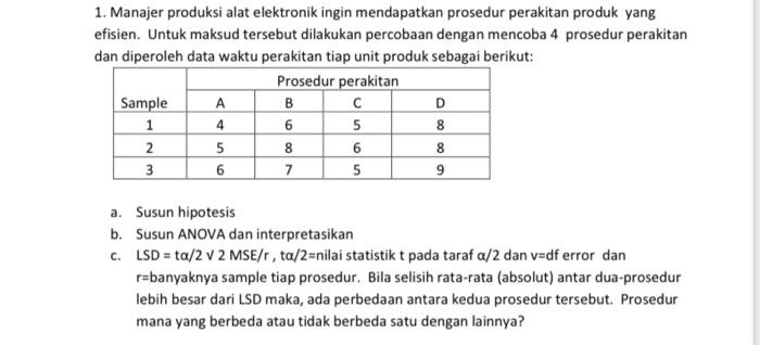 1 Manajer Produksi Alat Elektronik Ingin Mendapatkan Prosedur Perakitan Produk Yang Efisien Untuk Maksud Tersebut Dila 1