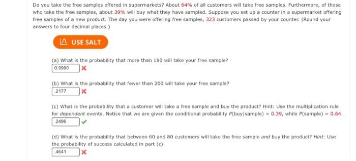 Do You Take The Free Samples Offered In Supermarkets About 64 Of All Customers Will Take Free Samples Furthermore Of 1
