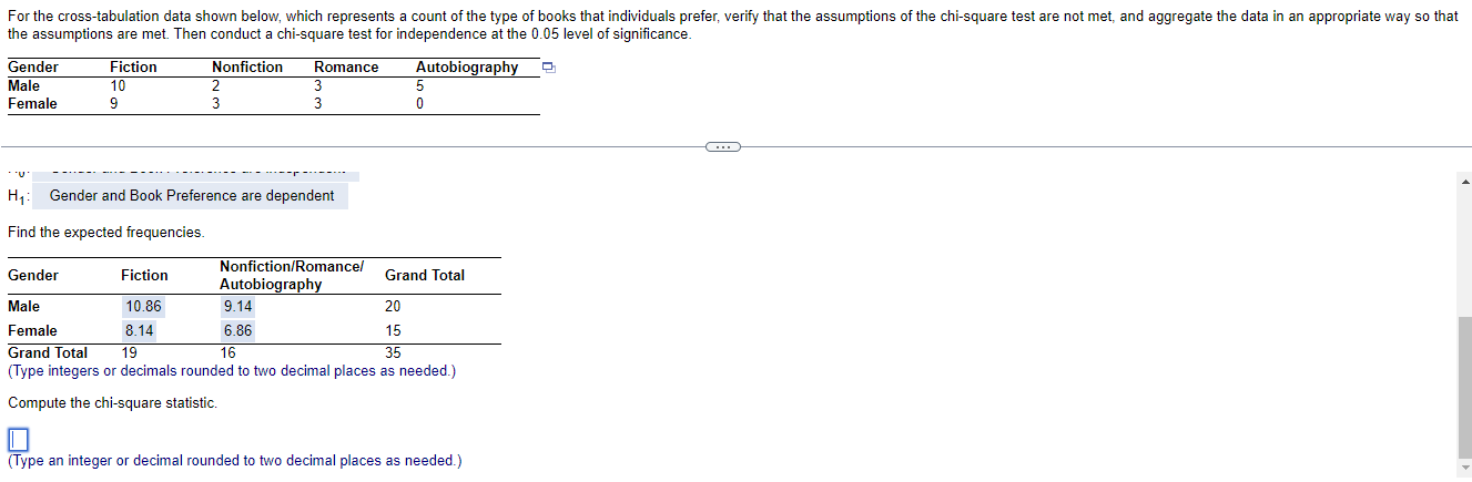 For The Cross Tabulation Data Shown Below Which Represents A Count Of The Type Of Books That Individuals Prefer Verify 1