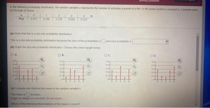 In The Following Probability Distribution The Random Variable X Represents The Number Of Activities A Parent Of A 6th T 1