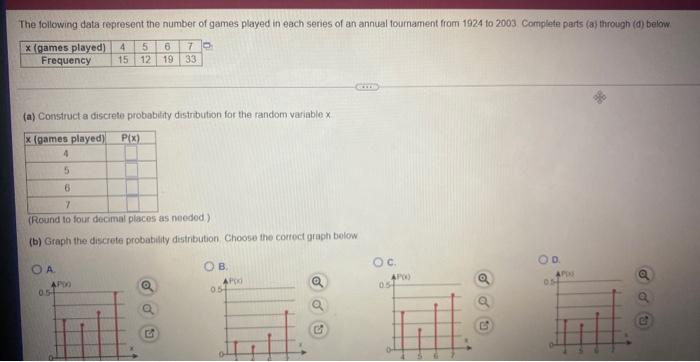 The Following Data Represent The Number Of Games Played In Each Series Of An Annual Tournament From 1924 To 2003 Comple 1
