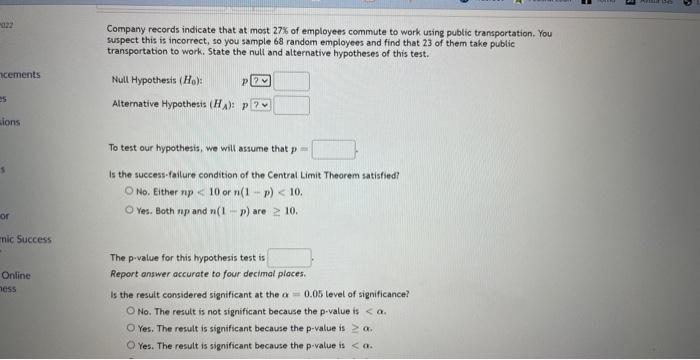 022 Cements Es Ions Or Nic Success Online Ness Company Records Indicate That At Most 27 Of Employees Commute To Work Us 1