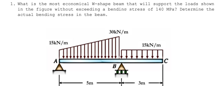 1 What Is The Most Economical W Shape Beam That Will Support The Loads Shown In The Figure Without Exceeding A Bendina 1
