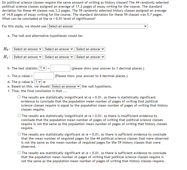 Do Political Science Classes Require The Same Amount Of Writing As History Classes The 44 Randomly Selected Political S 1