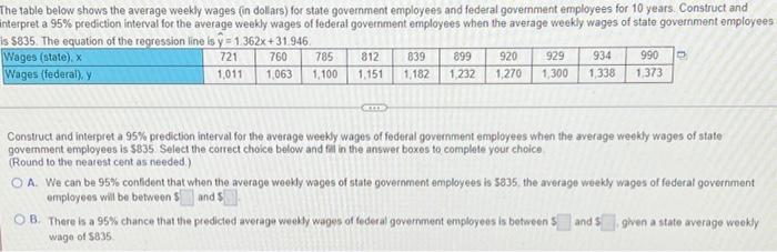 The Table Below Shows The Average Weekly Wages In Dollars For State Government Employees And Federal Government Employ 1