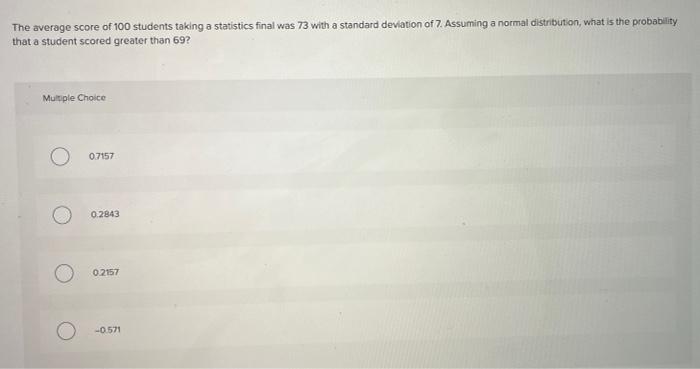 The Average Score Of 100 Students Taking A Statistics Final Was 73 With A Standard Deviation Of 7 Assuming A Normal Dis 1