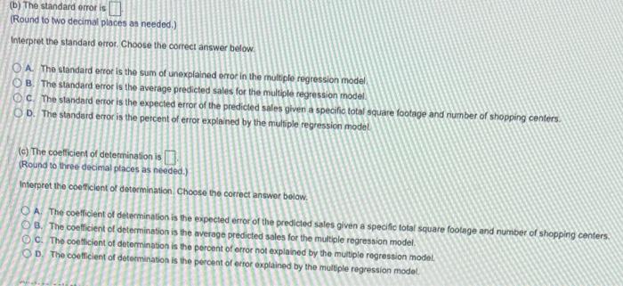 Use Technology To Find A The Multiple Regression Equation For The Data Shown In The Accompanying Table B The Standa 2