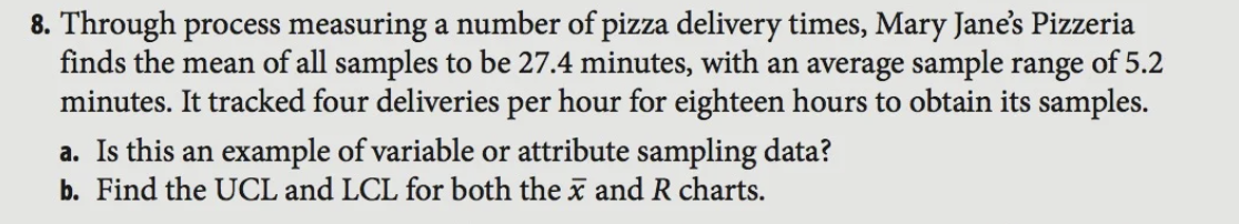 8 Through Process Measuring A Number Of Pizza Delivery Times Mary Jane S Pizzeria Finds The Mean Of All Samples To Be 1