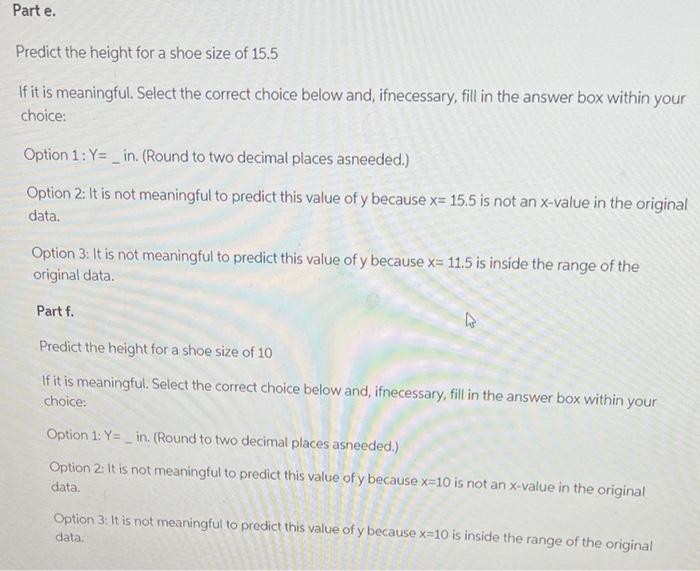The Accompanying Data Are The Shoe Sizes And Heights In Inches Of 14 Men Find The Equation Of The Regression Line Th 3