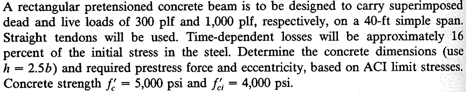 A Rectangular Pretensioned Concrete Beam Is To Be Designed To Carry Superimposed Dead And Live Loads Of 300 Plf And 1 00 1