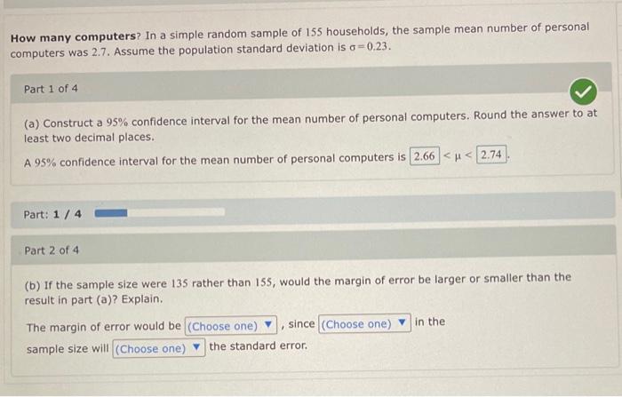 How Many Computers In A Simple Random Sample Of 155 Households The Sample Mean Number Of Personal Computers Was 2 7 A 1