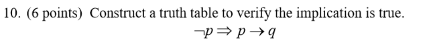 10 6 Points Construct A Truth Table To Verify The Implication Is True P P Q 1