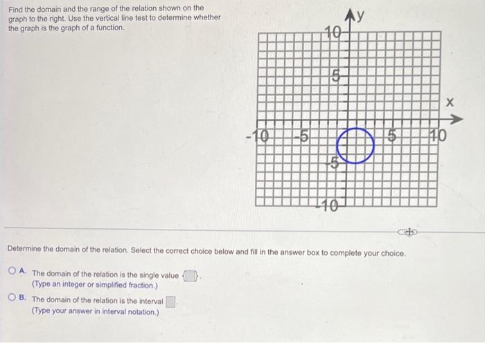Find The Domain And The Range Of The Relation Shown On The Graph To The Right Use The Vertical Line Test To Determine W 1