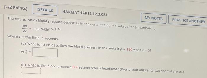 2 Points Details Harmathap12 12 3 051 My Notes The Rate At Which Blood Pressure Decreases In The Aorta Of A Normal 1