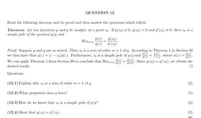 Question 12 Read The Following Theorem And Its Proof And Then Answer The Questions Which Follow Theorem Let To Functio 1