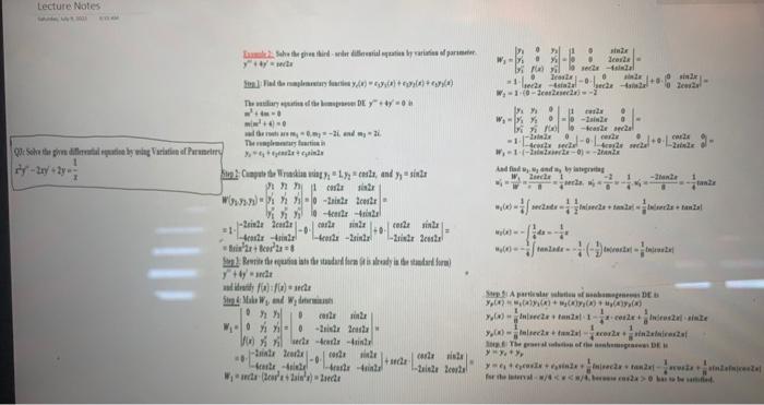 Lecture Notes Sey Que Solve The Given Differential Equation By Using Variation Of Parameter 1 Y 2xy 2y La 2 Save The G 1