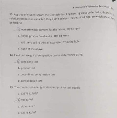 D Porosity 12 One Of The Following Statements Is Wrong About Permeability Tests A The Higher The Degree Of Sample Sat 2