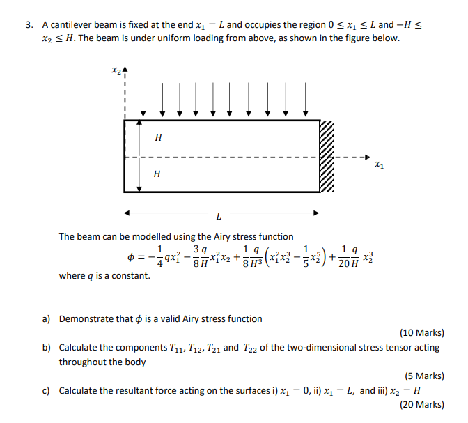 3 A Cantilever Beam Is Fixed At The End X L And Occupies The Region 0 X Land H X H The Beam Is Under Uni 1