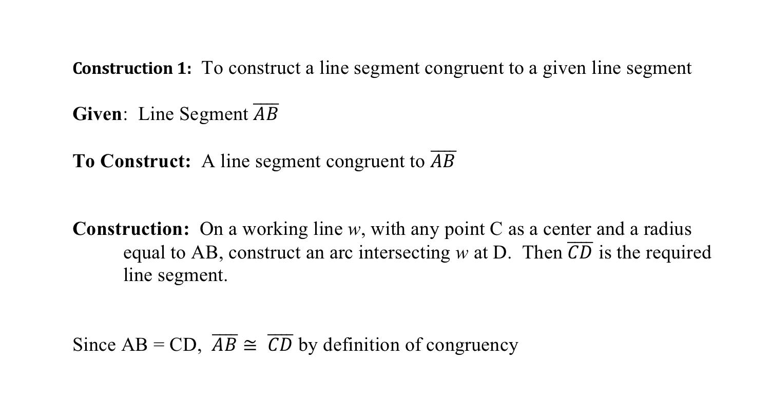 Construction 1 To Construct A Line Segment Congruent To A Given Line Segment Given Line Segment Ab To Construct A Lin 1