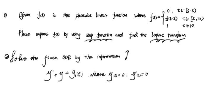 Given Fit Is The Piecewise Linear Function Where Please Express Fou By Using Step Function And Find The Laplace Transfo 1