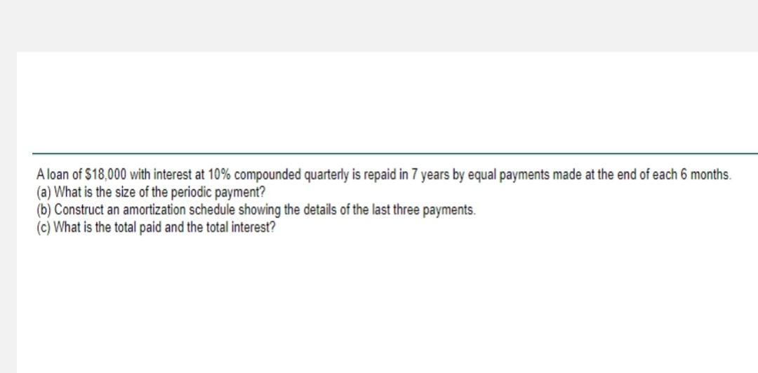 A Loan Of 18 000 With Interest At 10 Compounded Quarterly Is Repaid In 7 Years By Equal Payments Made At The End Of Ea 1
