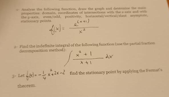 Analyze The Following Function Draw The Graph And Determine The Main Properties Domain Coordinates Of Intersections 1