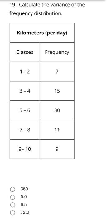 18 Calculate The Mean Of The Frequency Distribution Kilometers Per Day Classes Frequency 1 2 3 4 5 6 7 8 9 10 15 5 5 3