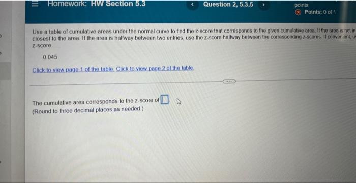 Homework Hw Section 5 3 0 045 Click To View Page 1 Of The Table Click To View Page 2 Of The Table Question 2 5 3 5 U 1