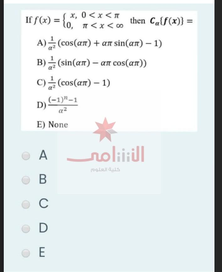 If F X 0 X Te Lo T X 0 0 Then Ca F X A 2 Cos An An Sin An 1 B Sin An An Cos Ar C Cos A 1