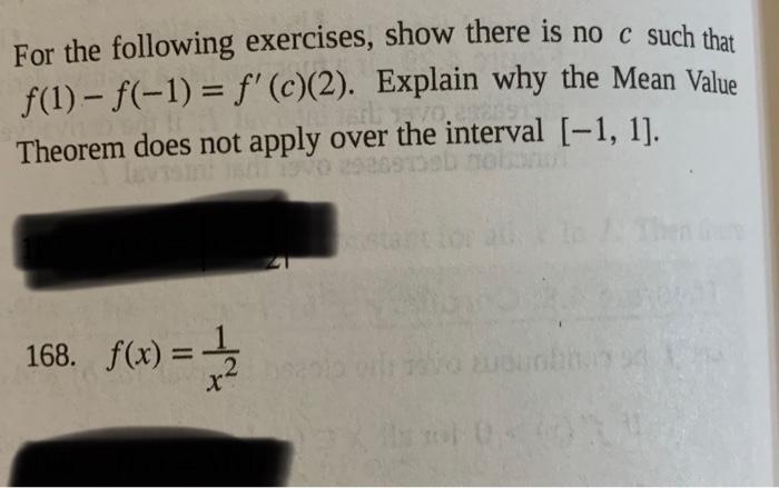 For The Following Exercises Show There Is No C Such That F 1 F 1 F C 2 Explain Why The Mean Value Theorem Do 1