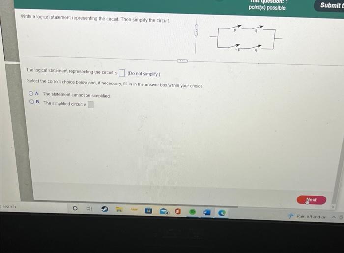 Search Write A Logical Statement Representing The Circuit Then Simplify The Circuit The Logical Statement Representing 1