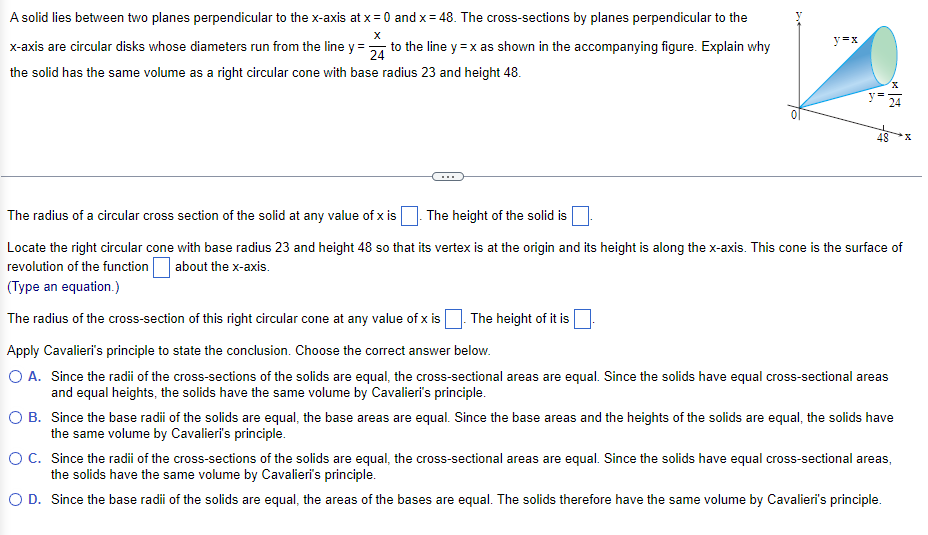 A Solid Lies Between Two Planes Perpendicular To The X Axis At X 0 And X 48 The Cross Sections By Planes Perpendicu 1