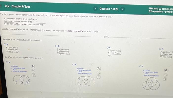 Test Chapter 6 Test Question 7 Of 20 For The Argument Below A Represent The Argument Symbolically And B Use An Eu 1