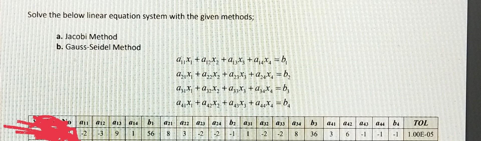 Solve The Below Linear Equation System With The Given Methods A Jacobi Method B Gauss Seidel Method 0 1x 0 2 Qj 1