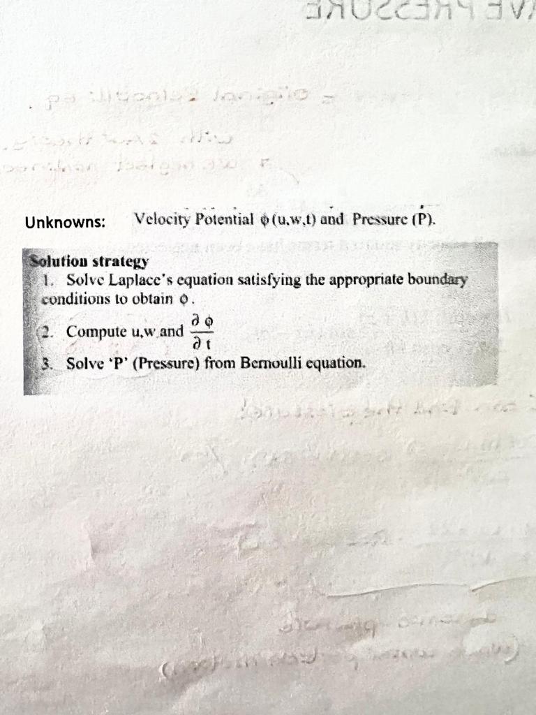 Ia Po1 Vn Unknowns Velocity Potential U W T And Pressure P Solution Strategy 1 Solve Laplace S Equation Satisfyin 1